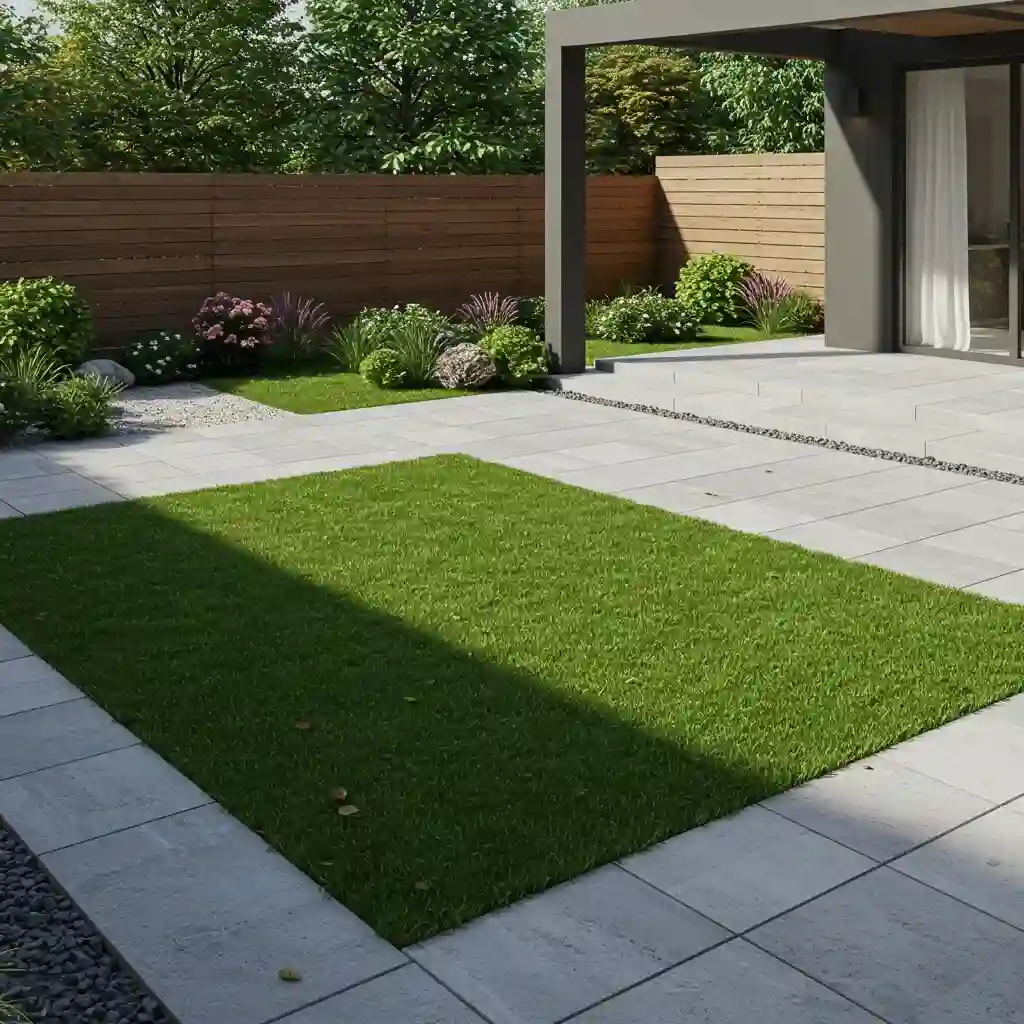 A beautiful, low-maintenance rock garden with boulders and succulents as a grass-free front yard idea.