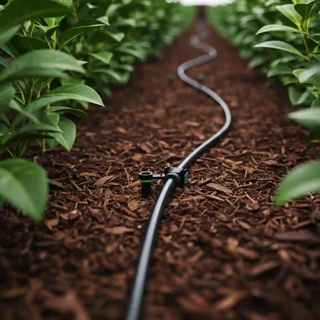 A low-maintenance garden bed showing a water-saving, automated drip irrigation system.