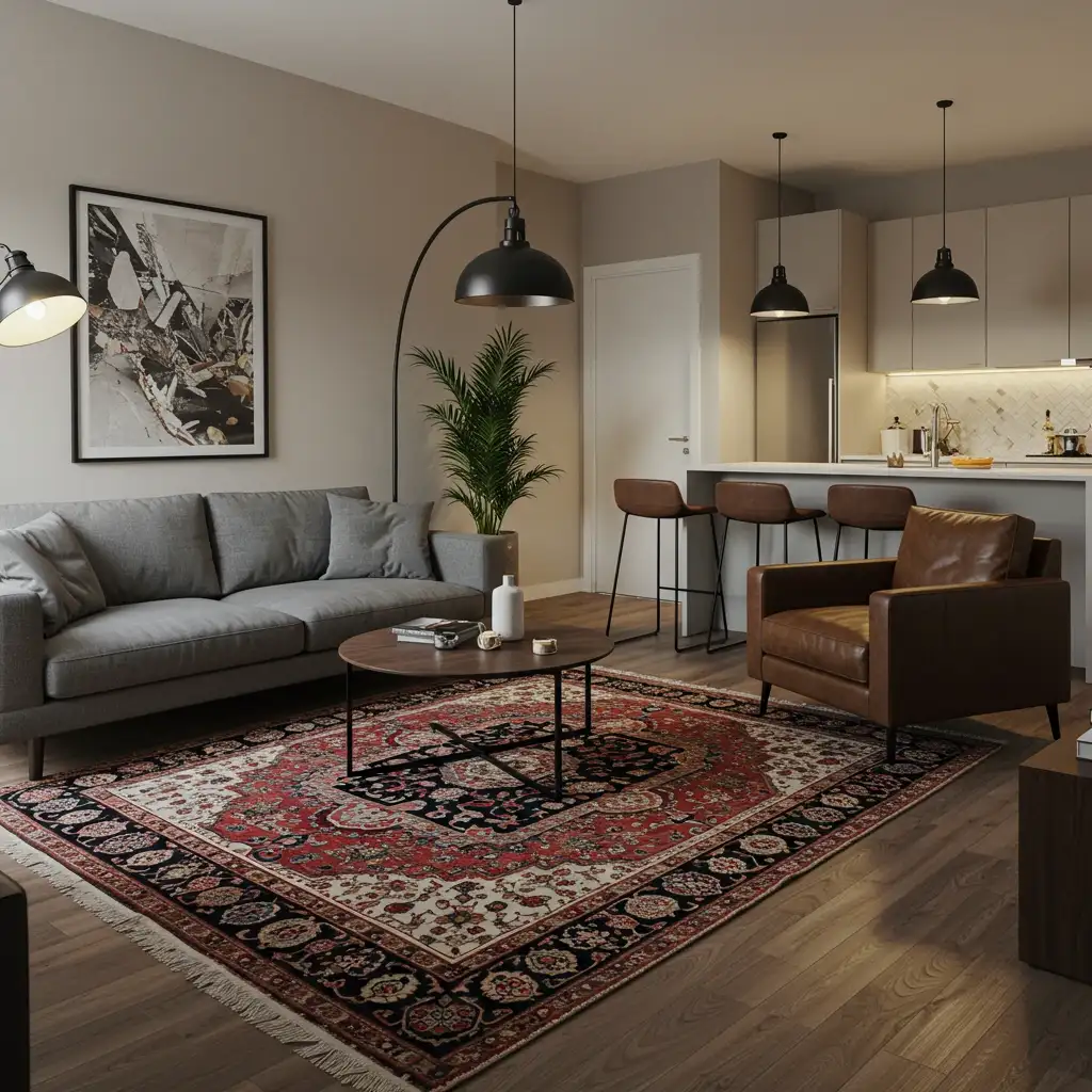 A smart furniture choice for a long apartment: an apartment-scale sectional sofa.