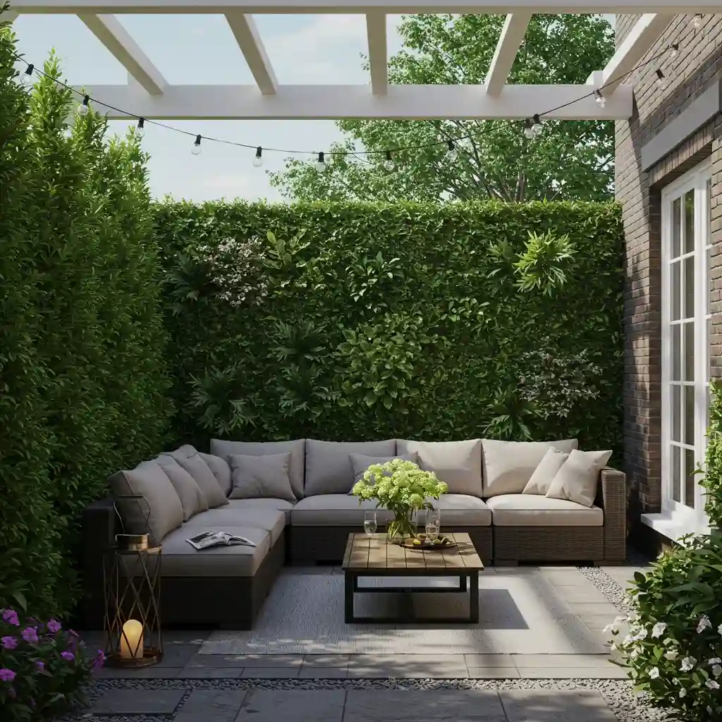 A classic, weathered stone birdbath serving as a charming focal point in a front yard garden.