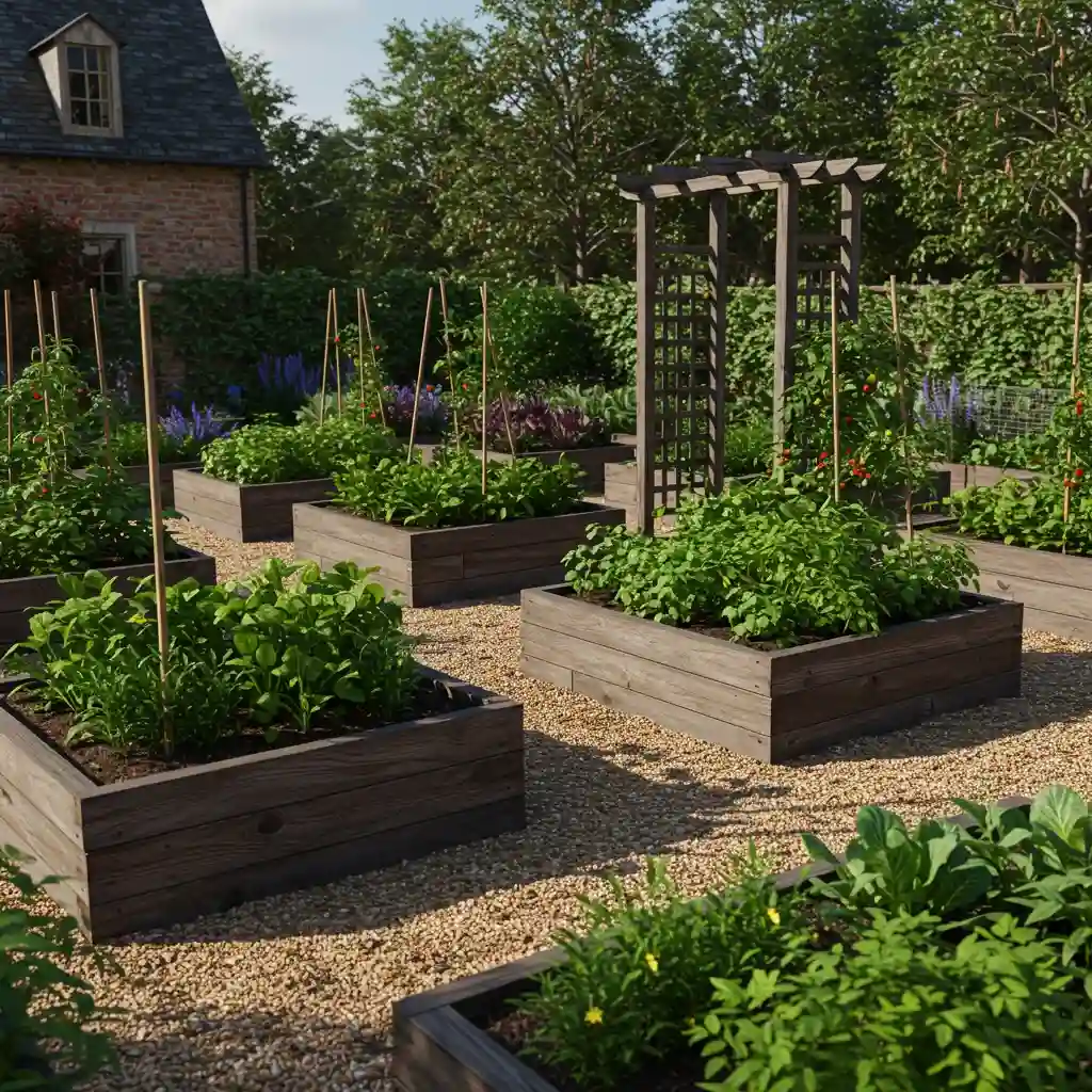 A classic and welcoming front entrance with a symmetrical pair of large planters holding boxwood topiaries flanking the door.