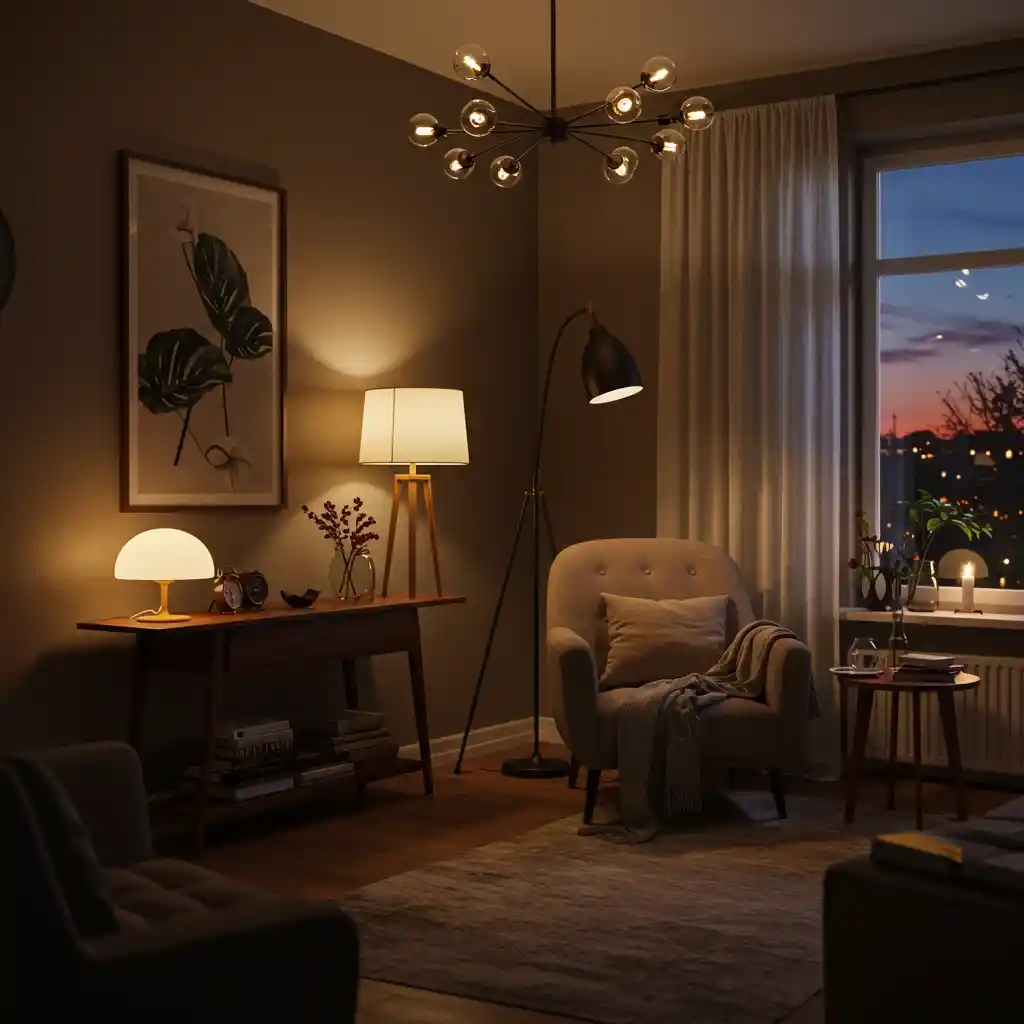 A cozy living room with a layered lighting scheme, a must-have for home decor.