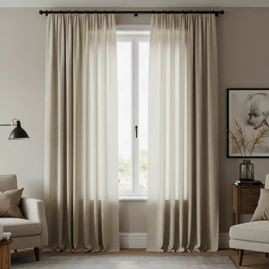 A must-have home decor item: elegant, floor-length curtains that soften a living room window.