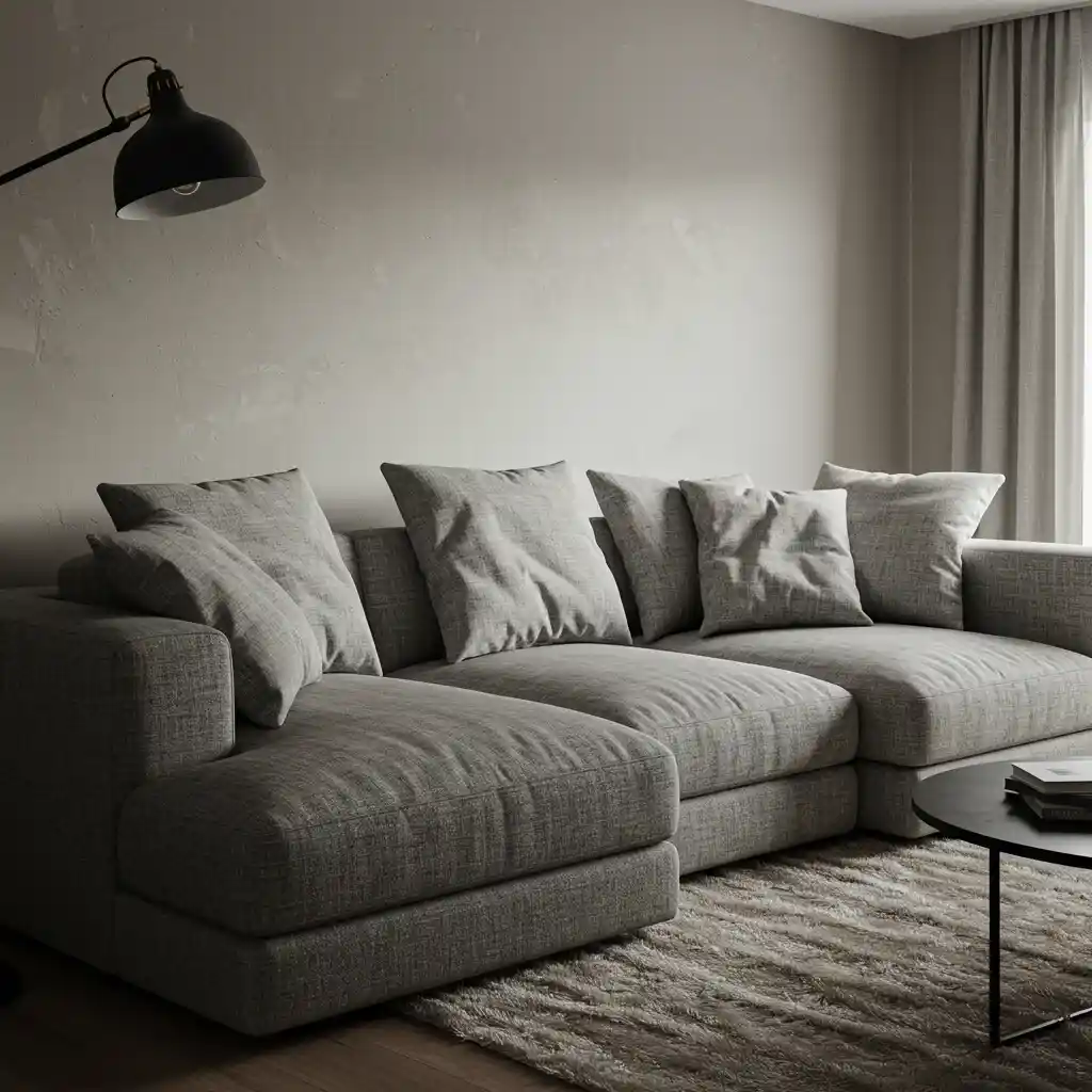 A deep, comfortable sectional sofa, the cornerstone of a cozy living room.