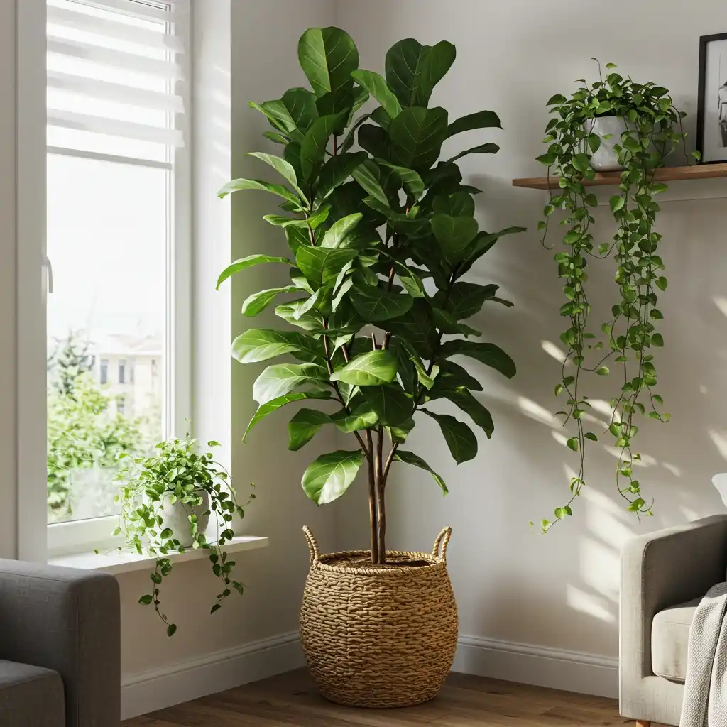 A must-have home decor item: lush, green houseplants adding life to a bright living room.