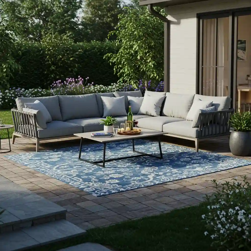 A charming front yard garden with a curved flower bed in front of a simple house.