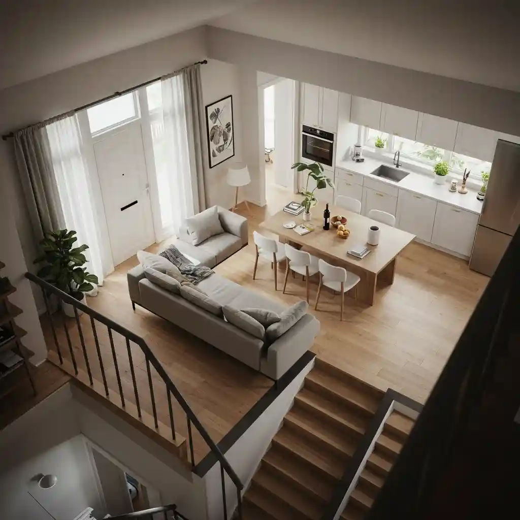 well-planned open living room layout showing a clear and wide pathway for good traffic flow.