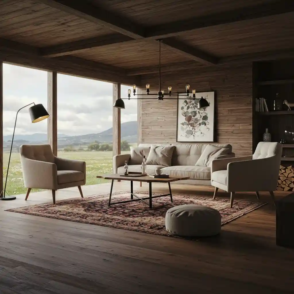 A welcoming open living room with a floating furniture layout creating a cozy conversation zone.