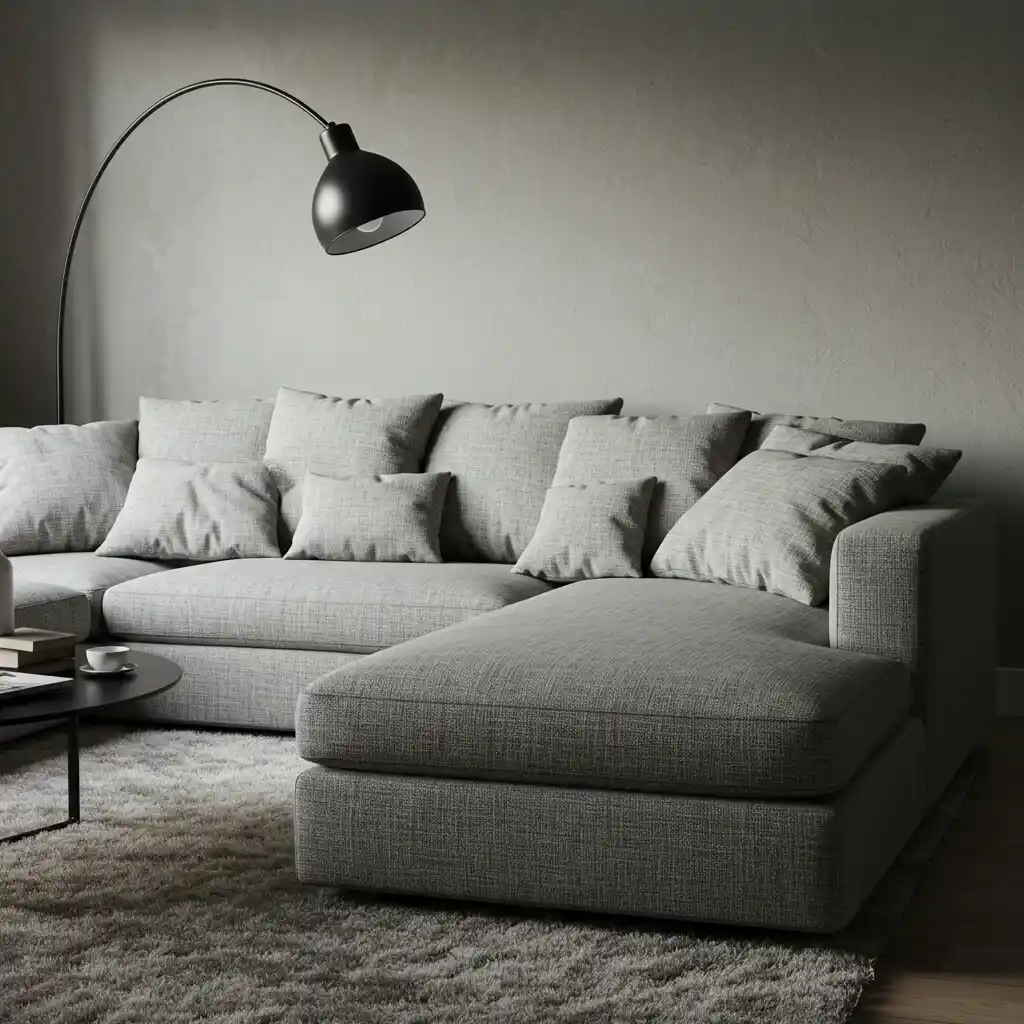 A deep, comfortable sectional sofa, the cornerstone of a cozy living room.